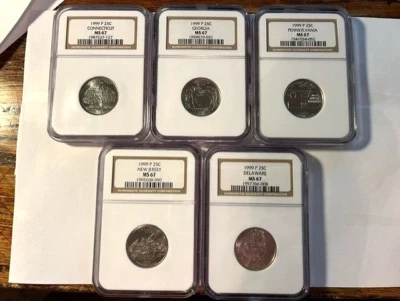 1999-P Statehood Quarters Year Set/5 Coins/NGC MS 67 #22068sh - Image 1 of 4