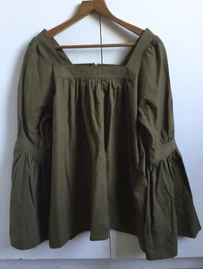 Túnica MORRISON Algodón Oliva Cuello Cuadrado Top Mangas Campana Talla 3 12-14 - Imagen 1 de 13