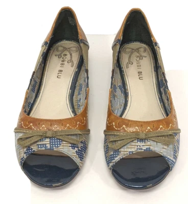 Size 7.5M Women's Flats Bobbi Blu Kassidy Leather Peep Toe Green Brown Patchwork - Изображение 1 из 4