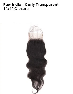 "Cabello virgen humano indio crudo 4x4 cierre transparente rizado negro 18""" Foto 1 de 4