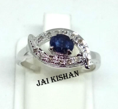 Anello In Argento Sterling 925 Con Zaffiro Blu Ovale E Diamante - Immagine 1 di 4