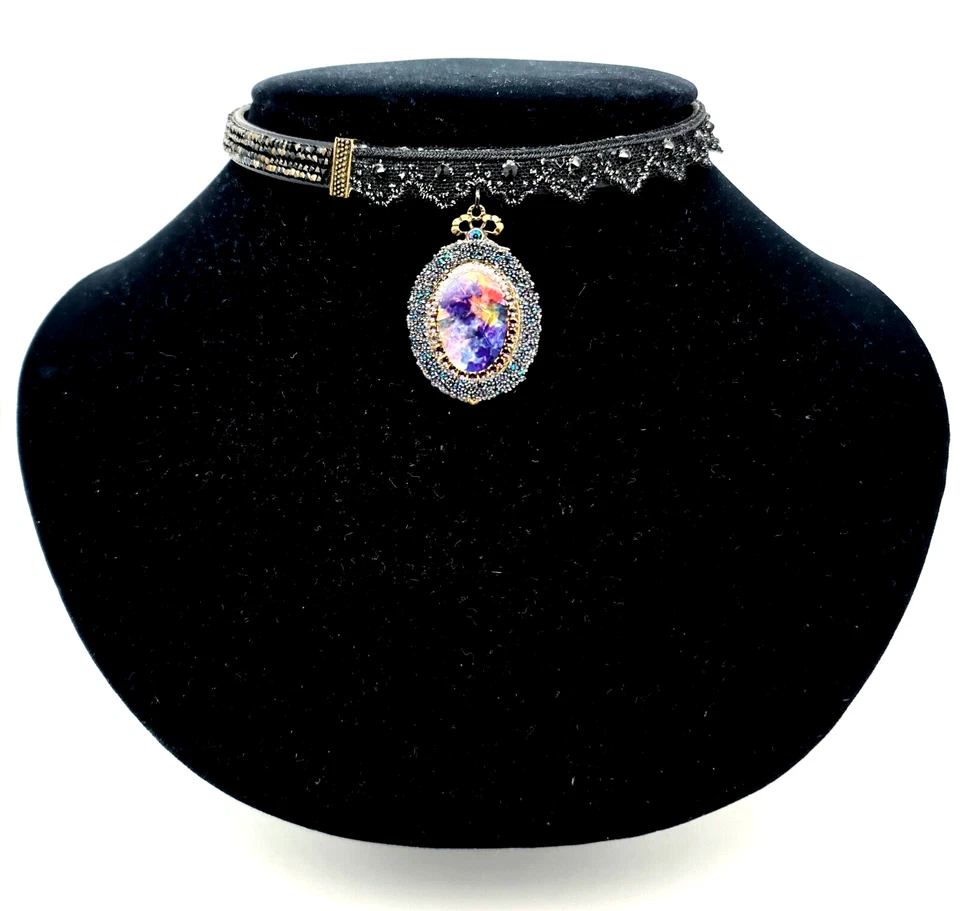 Красивый Michal Negrin ошейник кожаное ожерелье цветной кристалл подвеска. - Изображение 1 из 4