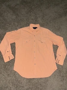 Polo Ralph Lauren Pearl Snap Shirt Men's Large RL Western Hot Peach Cowboy TEAR - Picture 1 of 12