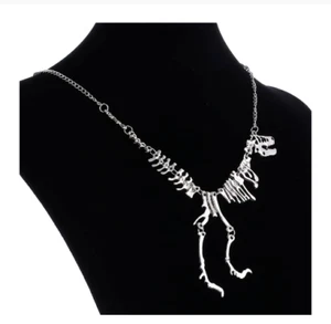 GIANT DINOSAUR SKELETON BONES pendant 26" 925 Sterling Silver plated Necklace - Picture 1 of 9