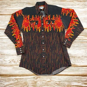 Vtg ROCKMOUNT Ranch Wear Red Flame Shirt Men’s Western Rodeo Pearl Snap Medium - Picture 1 of 7
