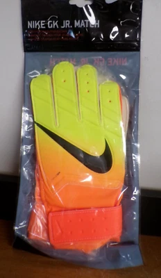 NEW NIKE GK JR. MATCH GOALKEEPING SOCCER GLOVES YELLOW ORANGE WHITE SIZE 6