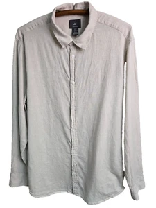 H&M Mens Shirt Sz XL Tan Linen Blend Button Up Slim Fit Long Sleeve Casual Dress - Picture 1 of 8