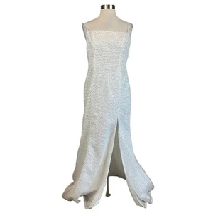 Aidan Mattox Women's Formal Dress Size 10 White Sequined Long Evening Gown - Picture 1 of 10