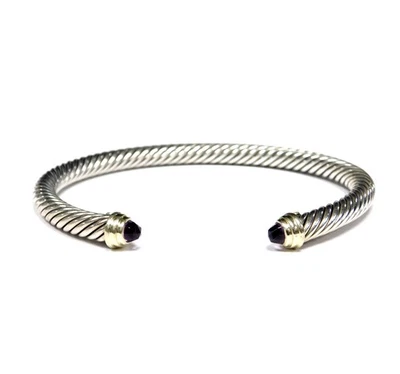 DAVID YURMAN 925 St.Silver-14K Yellow Gold Cable Flex Bracelet w/Amethyst Stones - Imagem 1 de 4