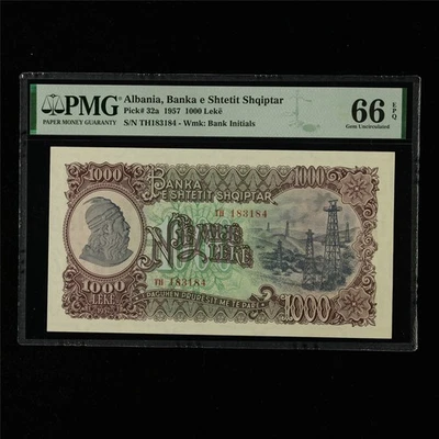 1957 Albania Banka e Shtetit Shqiptar 1000 Leke Pick#32a PMG 66 EPQ Gem UNC - Image 1 of 4