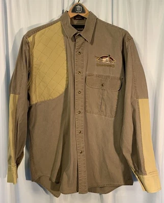 Винтажная коричневая вышитая рубашка для стрельбы с длинным рукавом на кнопках мужская охотничья - Изображение 1 из 4