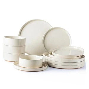 Ceramic Dinnerware Set for 4 | Speckled Stoneware Plates and Bowls with - Picture 1 of 7