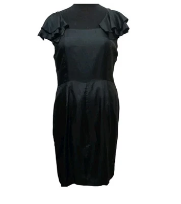 Coast Black Silk Dress Sz 16  Ruffle Sleeves  - Imagem 1 de 4