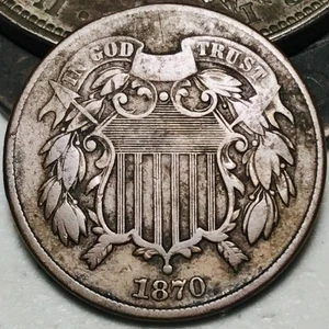 1870 Two Cent Piece 2C Ungraded Circulated US Copper Coin CC27394 - Picture 1 of 5