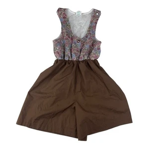 Girl Scouts vintage girls size 10 Floral Jumper romper brown 90s - Picture 1 of 11