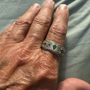 Sterling Silber älter Carolyn Pollack Geschichtenerzähler Inlay Band Größe 10 Ring signiert - Bild 1 von 5