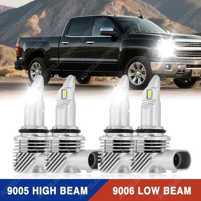 4x LED Headlights High Low Bulbs for Chevy Silverado 1500 2500HD 3500 1999-2006 - Image 1 of 4