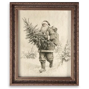 Impresión de pintura de árbol de Navidad vintage, impresión de arte navideño de Papá Noel, antiq... - Imagen 1 de 6
