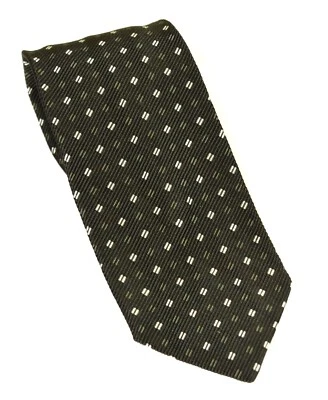 NWT ARMANI Black Label Green Twill Geometric Pattern Silk & Cotton Tie 3.75 x 55 - Image 1 of 4