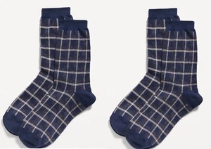 Old Navy Women’s Crew Socks ~ 2 Pair Navy Plaid NWT - Picture 1 of 2
