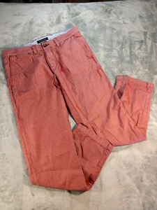 TOMMY HILFIGER Men's Dress Pants Slacks 31/32 Red Logo Flat Front Cotton - Picture 1 of 11
