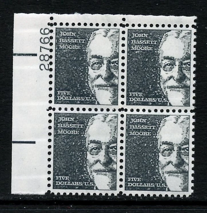 US 1295a, 1973 $5.00 JOHN MOORE, TAGGED, UL PBOF4, MNH (US1268K) - Image 1 of 1