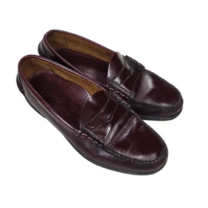 Vtg LL Bean Shoes Mens Sz 9.5 B Cordovan Burgundy Beefroll Penny Loafers Leather - Picture 1 of 11