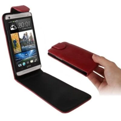 Schutzhülle Flip Tasche Case Cover Hülle Schale Etui für Handy HTC One M7 Rot - Bild 1 von 4