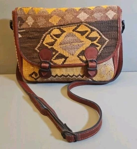 Kilim Art Carpet Handbag Leather Purse Crossbody Messenger Bag Leather Turkish  - Picture 1 of 18