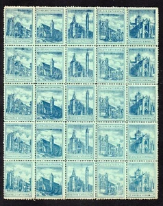 1890s/1900s Church Of Scotland Labels UM Scottish Cathedrals Sheet 5 x 5 Strips - Picture 1 of 1