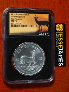 2019 SOUTH AFRICA SILVER KRUGERRAND NGC MS70 FIRST RELEASES LABEL - Picture 1 of 2