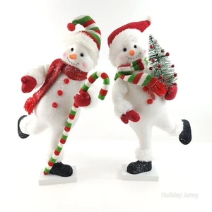 2-Piece Fabric Snowmen with Tree and Candy Cane by Valerie Christmas Holiday - Picture 1 of 9
