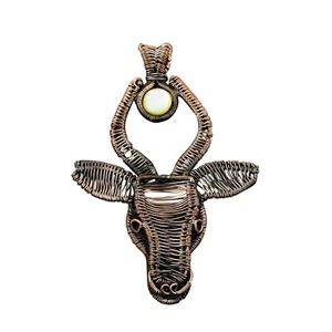 Mother Of Pearl Gemstone Wife Bull Face Boho Wire Wrapped Pendant Jewelry Copper - Picture 1 of 7