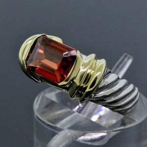 David Yurman Sterling Silver/18K Yellow Gold 6mm X 9mm Garnet Ring Size 4.75 - Picture 1 of 5