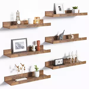 Floating Shelves for Wall, Wood Mounted Shelf Decor Storage Set of 6, for Bedroo - Picture 1 of 12
