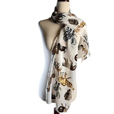 Bufanda Animal Mujer Rectángulo Envoltura Blanca Safari Zoo Elefante Camello León Tigre Gato Foto 1 de 4