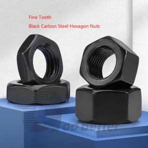 M8 To M20 Thin Pitch Hexagon Nuts Black Carbon Steel - Grade 8.8 High Strength - Picture 1 of 5