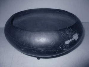 Oaxaca Black Pottery Mexico Folk Art Handmade 3 Footed Round Bowl 9-1/4" Wx5-1/2 - Picture 1 of 1