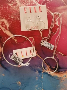 Genuine ELLE Ruby Necklace matching Bracelet & matching Earrings Sterling Silver - Picture 1 of 9