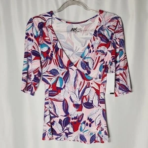 Anne Klein Sport Tropical Palm Wild Blossom Size Small S Womens 3/4 Length Shirt - Picture 1 of 5