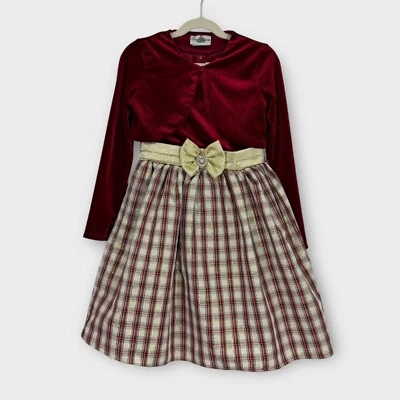 Rare Editions Girl’s Size 8 Red Plaid Print 2 Piece Set Matching Cardigan Dress - Image 1 of 4