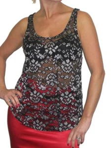 Camicia estiva da donna gilet festa nero floreale trasparente argento 6-10 - Foto 1 di 4