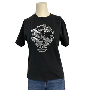 John Galt Brandy Melville Fairy Where Do You Go My Love Black T-shirt Womens NEW - Picture 1 of 5