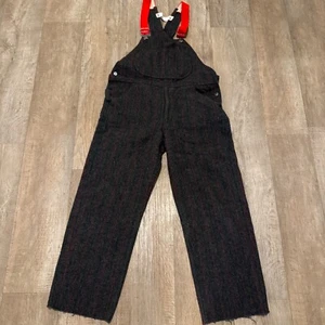 VTG 90s Woolrich Wool Overalls M 34x29 Gray Red Stripe Made In USA Bib - Picture 1 of 10