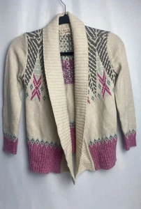 Pink Republic Beige Sweater Open Cardigan Aztec Tribal Print Girls Size L (14) - Picture 1 of 9
