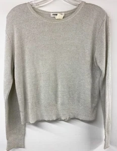 Vintage JJ Basics Womens Size L Metallic Silver Long-Sleeve Cropped Knit Sweater - Picture 1 of 6