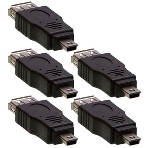 5x USB 2.0 A Female Jack to Mini B 5-Pin Male Plug Adapter Converter M/F Black - Picture 1 of 3