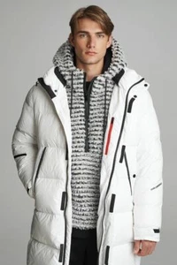 KARL LAGERFELD PARIS Long Down Puffer Coat Hooded Apres Ski Jacket Limited Ed *L - Picture 1 of 12