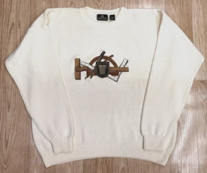 Vintage 90's Mens Embroidered Structure Chunky Baggy Crewneck Sweater Size Large - Picture 1 of 5