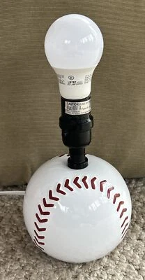 Baseball Bedroom Nightstand Lamp  Ceramic Table top No Shade Tested Working - Image 1 of 4
